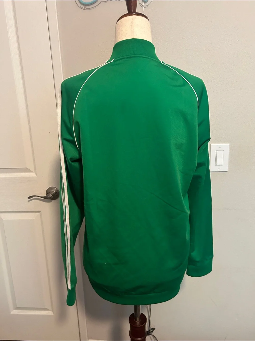 adidas Originals Green Bomber-Style Track Jacket with White Stripes